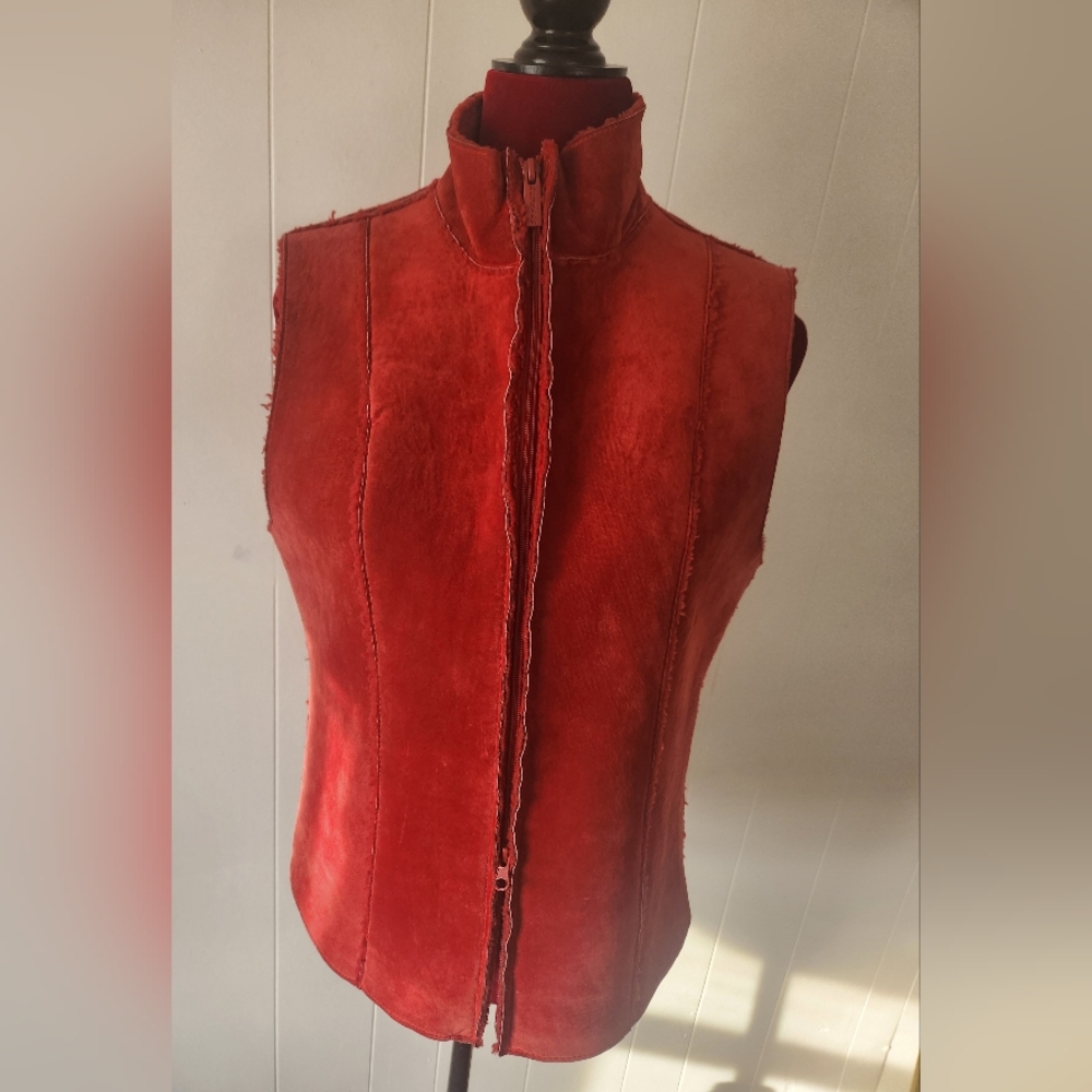 Express Red Suede Vest 100% Leather Vintage.